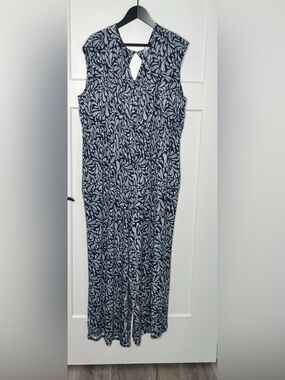 24/7 Maurices Washed Navy Combo Cap Sleeve Empire Waist Jumpsuit Plus Size 2X